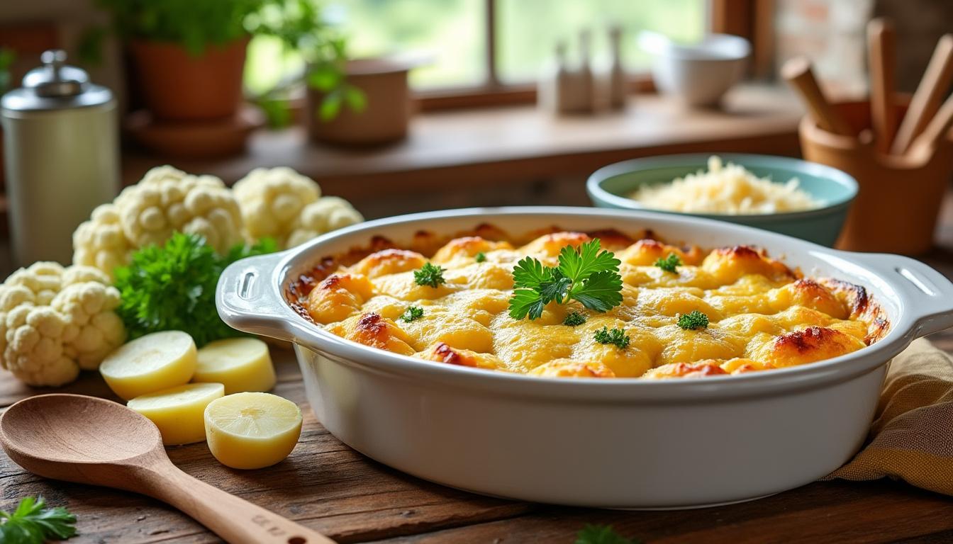 découvrez notre recette familiale de gratin chou-fleur pomme de terre, un plat convivial, savoureux et facile à préparer pour régaler petits et grands lors de vos repas en famille.