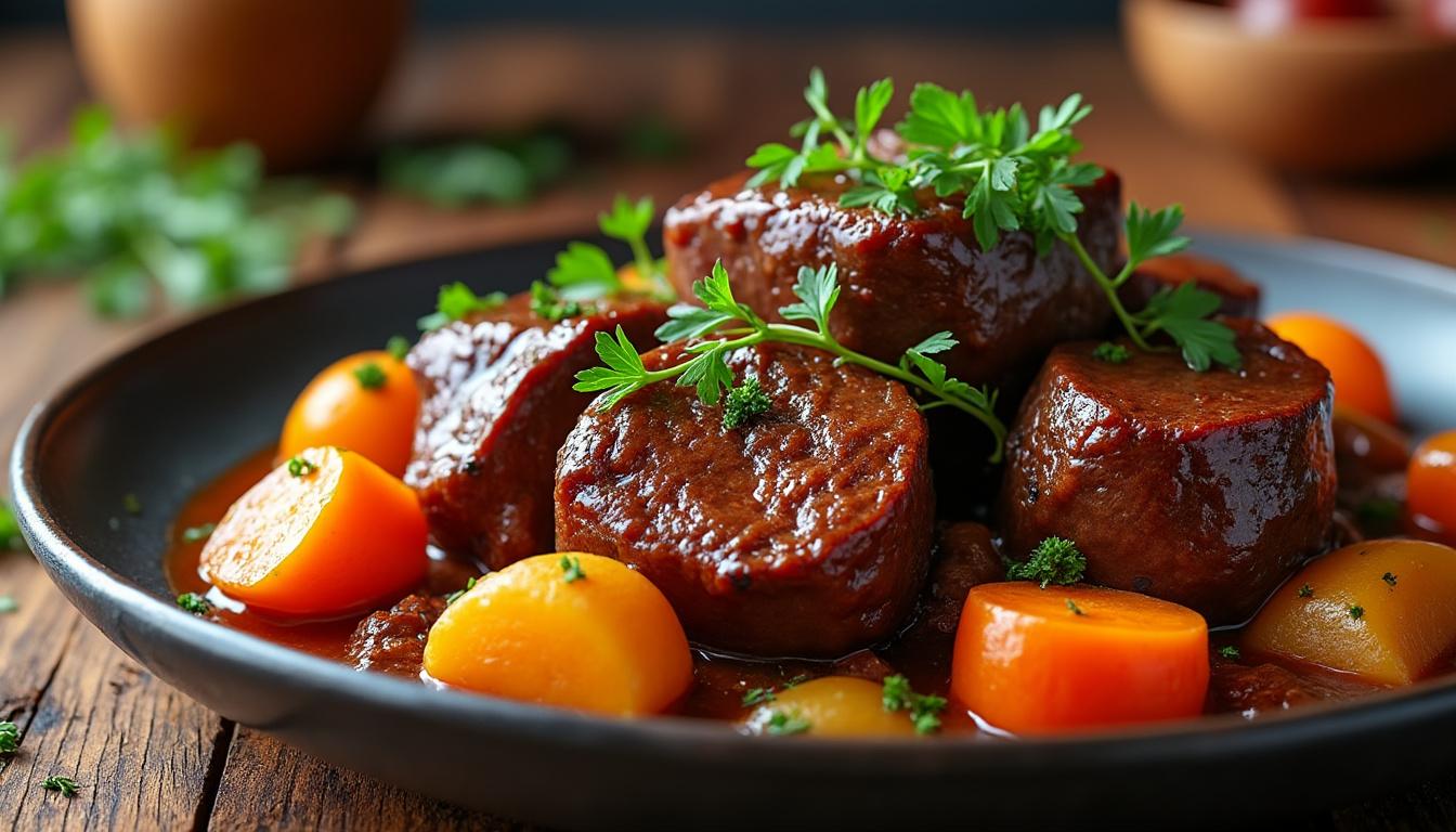 découvrez notre recette de joue de bœuf fondante, un plat mijoté gourmand pour régaler vos convives. facile à préparer, cette viande tendre et savoureuse séduira tous les amateurs de cuisine traditionnelle.