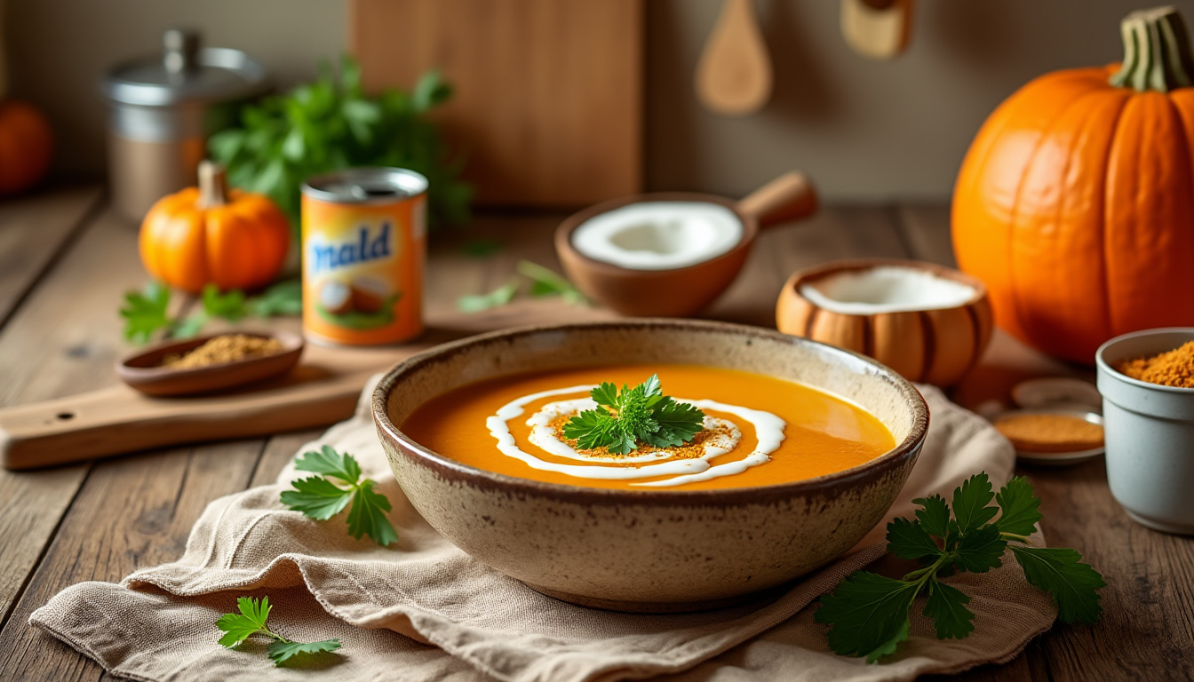 découvrez notre recette de soupe au potimarron et lait de coco : une soupe onctueuse, parfumée et réconfortante, parfaite pour les soirées d’automne ou d’hiver. facile à préparer, savourez un plat sain et gourmand !